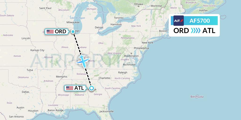 AF5700 Air France Flight Map: Chicago to Atlanta