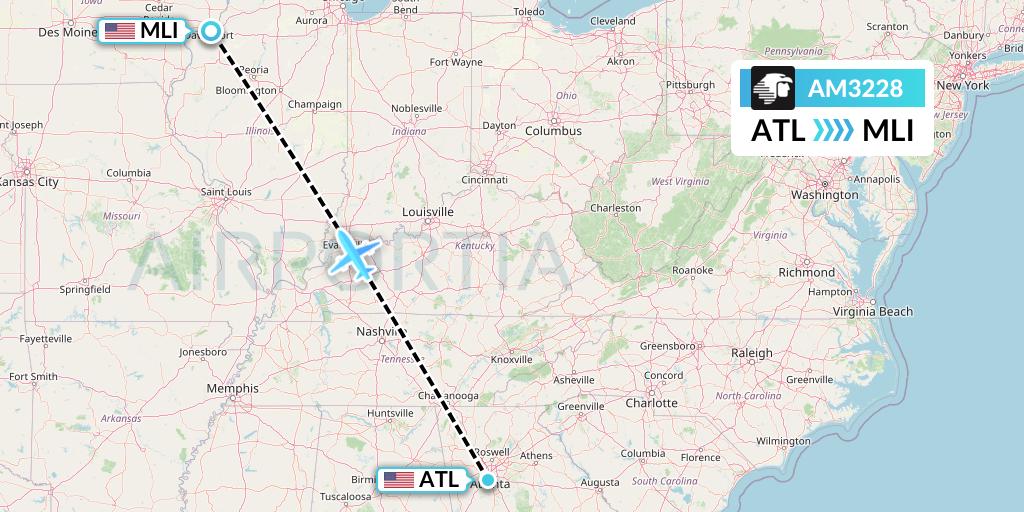 AM3228 Aeromexico Flight Map: Atlanta to Moline