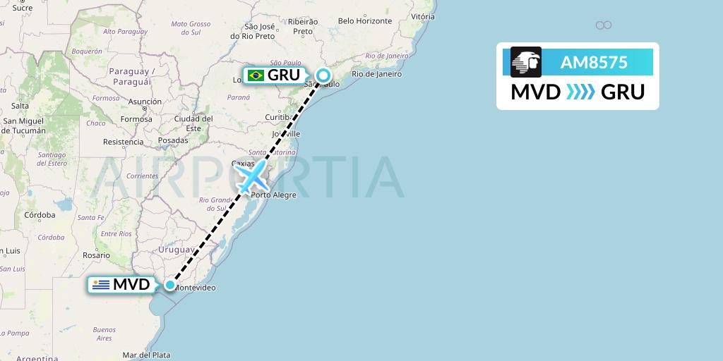 AM8575 Aeromexico Flight Map: Montevideo to Sao Paulo