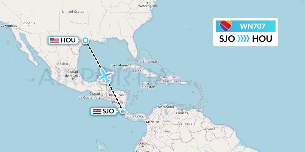 WN707 Southwest Airlines Flight Map: San Jose to Houston