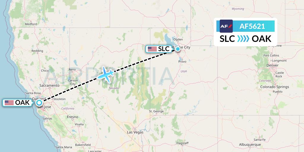 AF5621 Air France Flight Map: Salt Lake City to Oakland