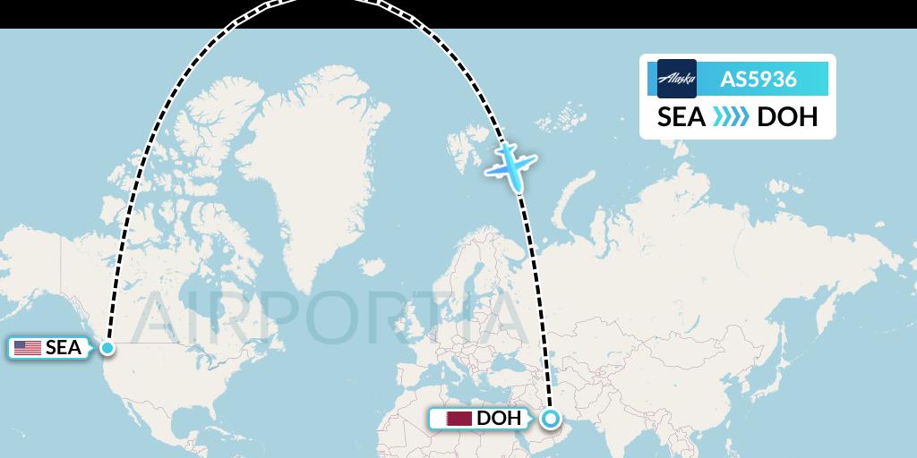 AS5936 Alaska Airlines Flight Map: Seattle to Doha