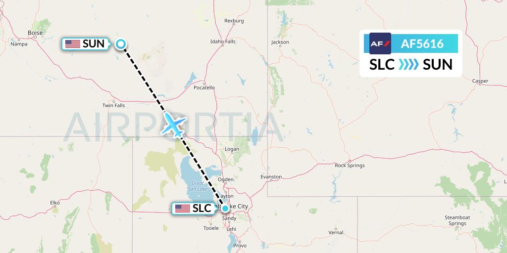 AF5616 Air France Flight Map: Salt Lake City to Hailey