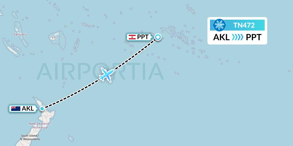 TN472 Air Tahiti Nui Flight Map: Auckland to Papeete