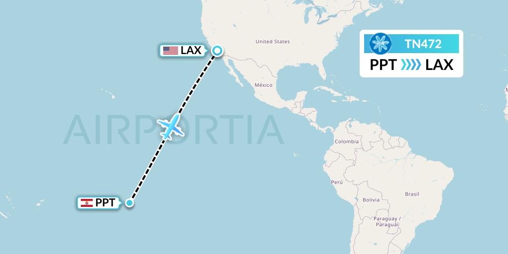 TN472 Air Tahiti Nui Flight Map: Papeete to Los Angeles