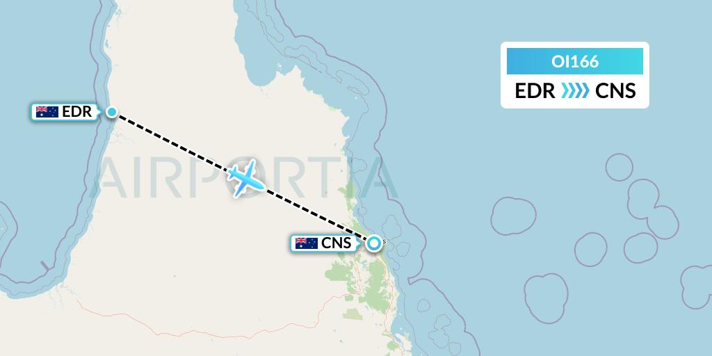 OI166 Hinterland Aviation Flight Map: Australia to Cairns