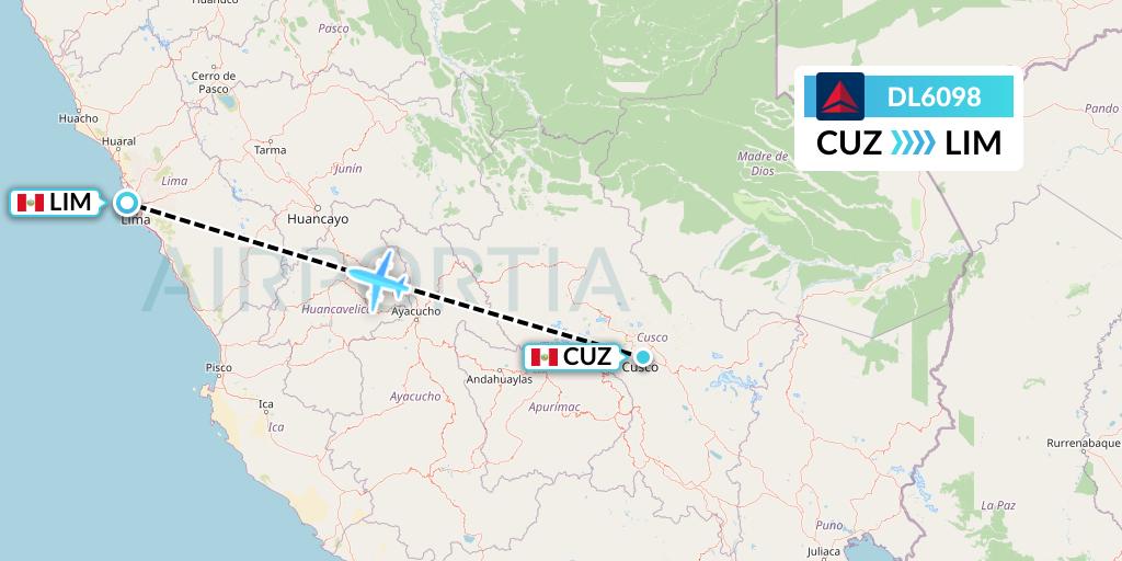 DL6098 Delta Air Lines Flight Map: Cusco to Lima