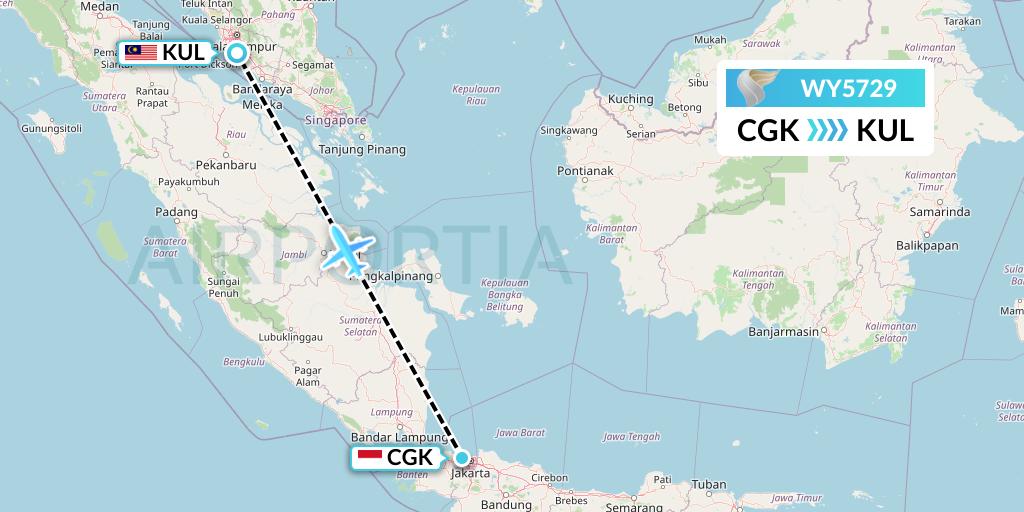 WY5729 Oman Air Flight Map: Jakarta to Kuala Lumpur
