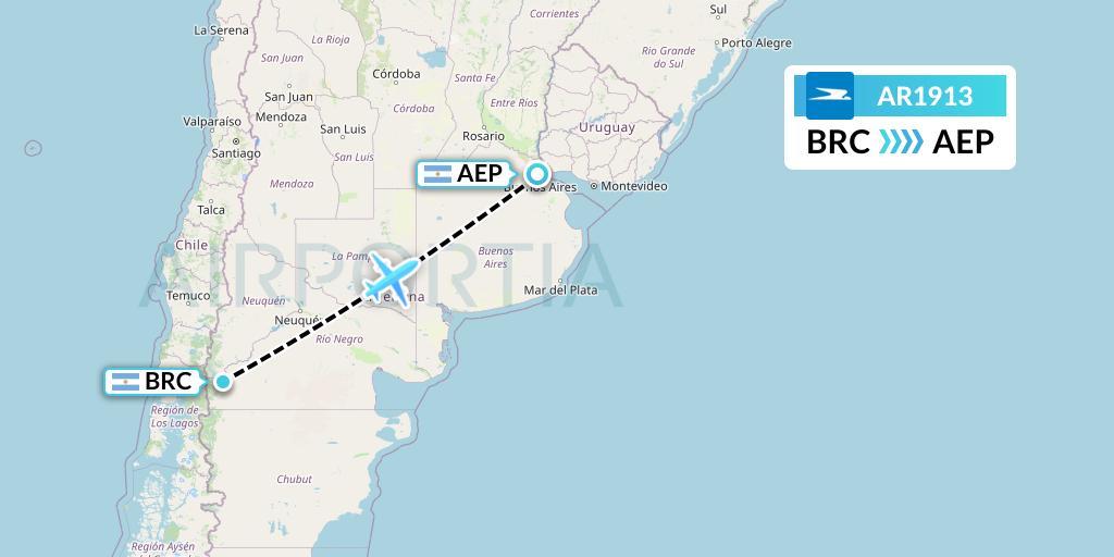 AR1913 Aerolineas Argentinas Flight Map: San Carlos de Bariloche to Buenos Aires