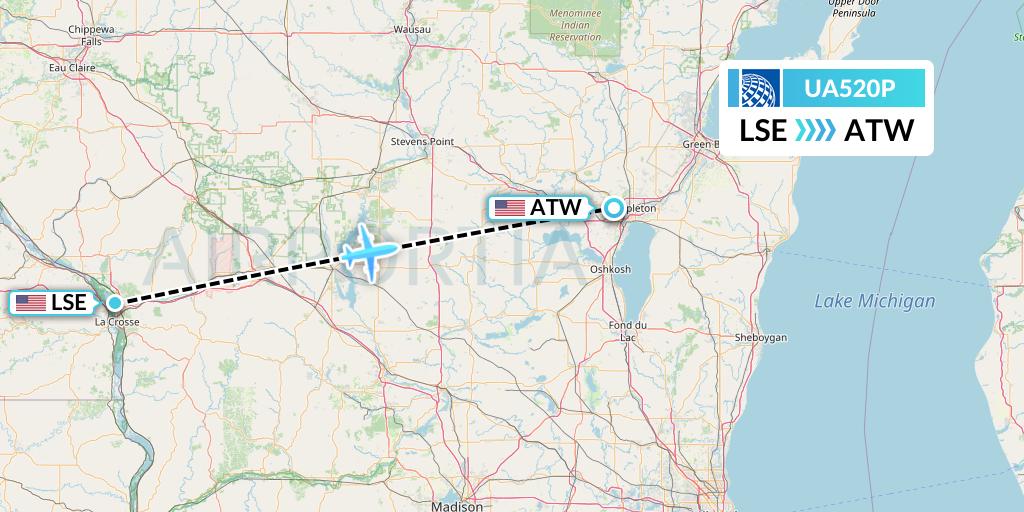 UA520P Flight Status United Airlines La Crosse to Appleton (UAL520P)