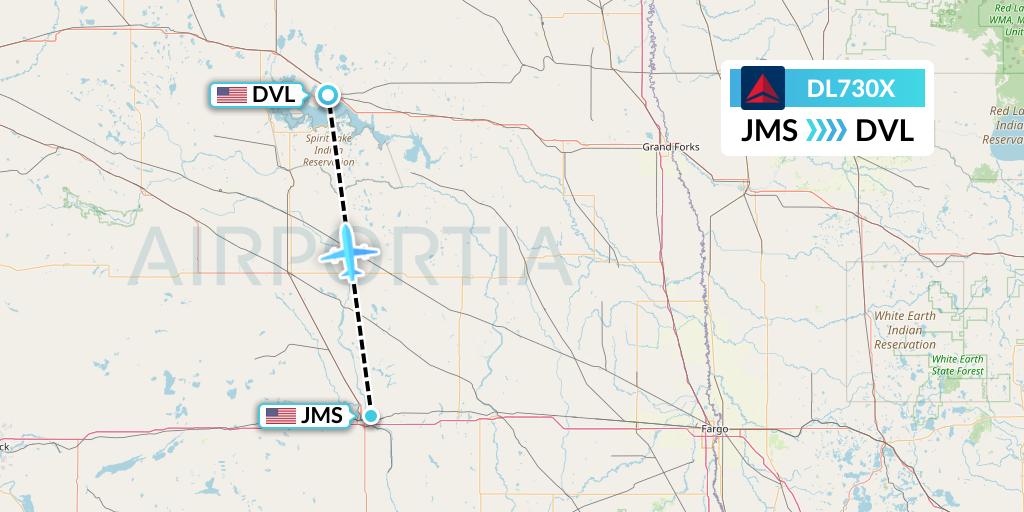 DL730X Flight Status Delta Air Lines Jamestown to Devils Lake (DAL730X)