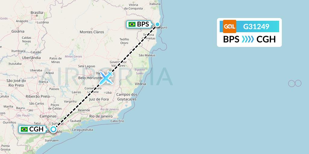 G31249 GOL Transportes Aeros Flight Map: Porto Seguro to Sao Paulo