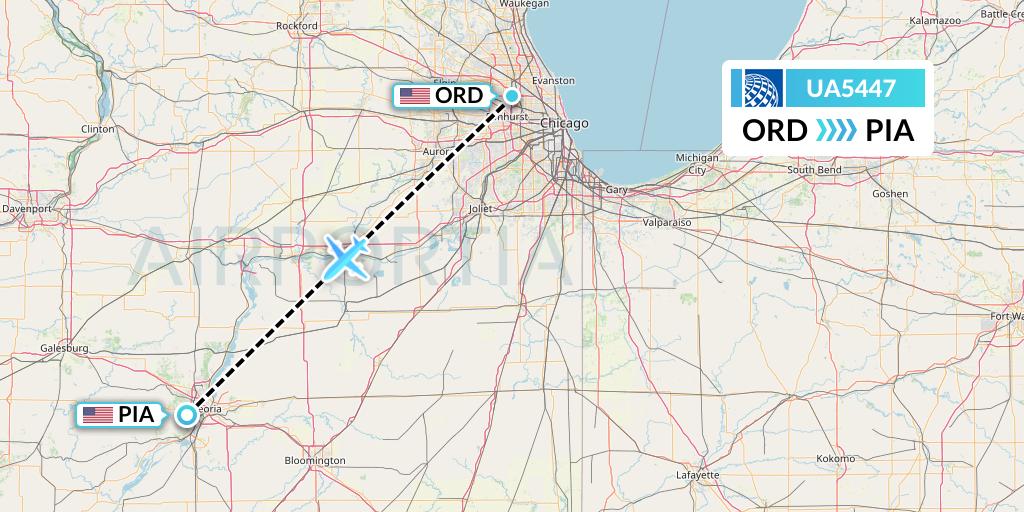 UA5447 United Airlines Flight Map: Chicago to Peoria