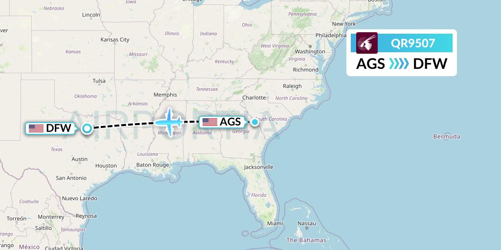 QR9507 Qatar Airways Flight Map: Augusta to Dallas