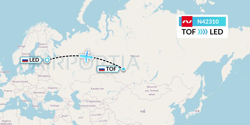 N42310 Nordwind Airlines Flight Map: Tomsk to St. Petersburg