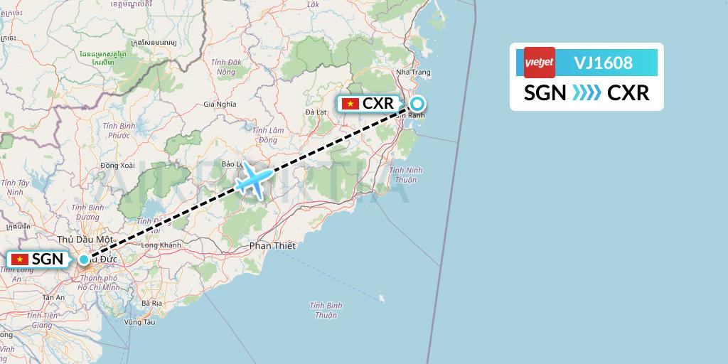 VJ1608 VietJet Air Flight Map: Ho Chi Minh City to Nha Trang