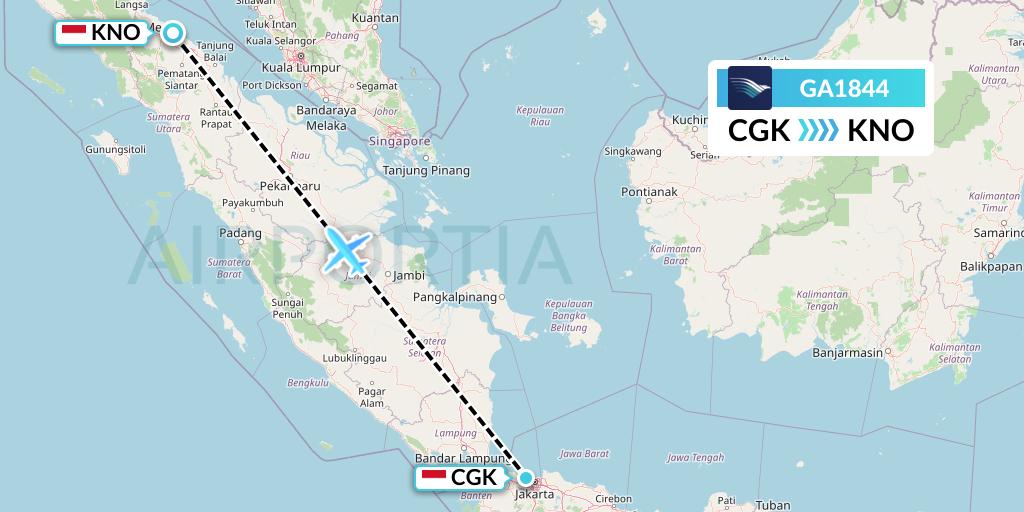 GA1844 Garuda Indonesia Flight Map: Jakarta to Medan