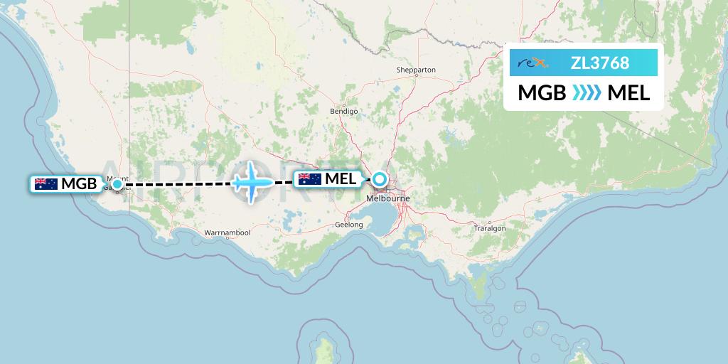 ZL3768 Regional Express Flight Map: Mount Gambier to Melbourne