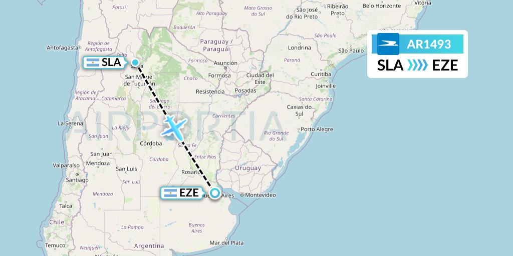 AR1493 Aerolineas Argentinas Flight Map: Salta to Buenos Aires