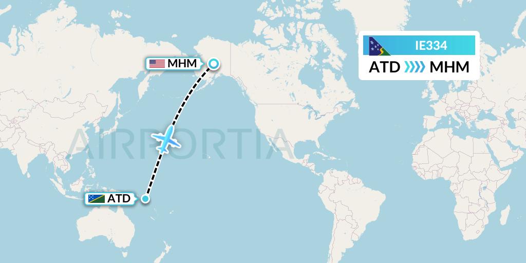 IE334 Solomon Airlines Flight Map: Atoifi to Minchumina