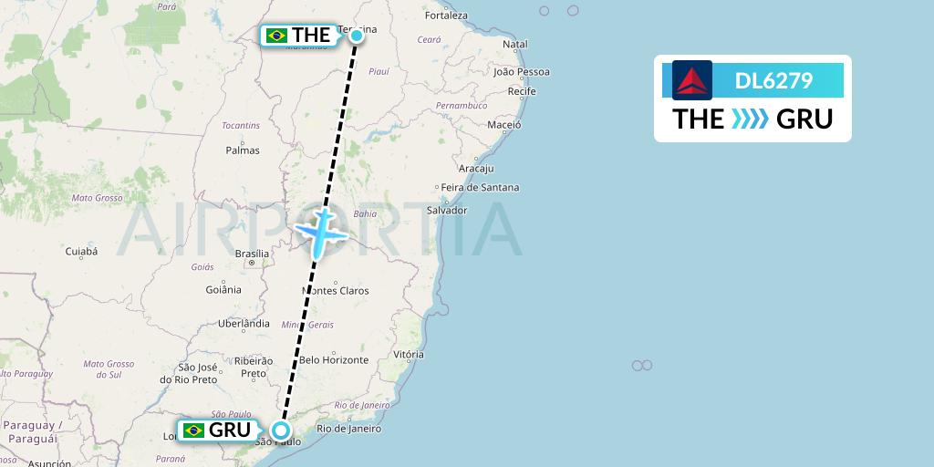 DL6279 Delta Air Lines Flight Map: Teresina to Sao Paulo