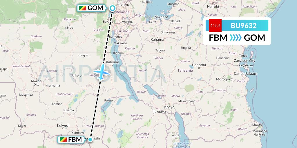 BU9632 Flight Status flyCAA Lubumbashi to Goma (FPY9632)