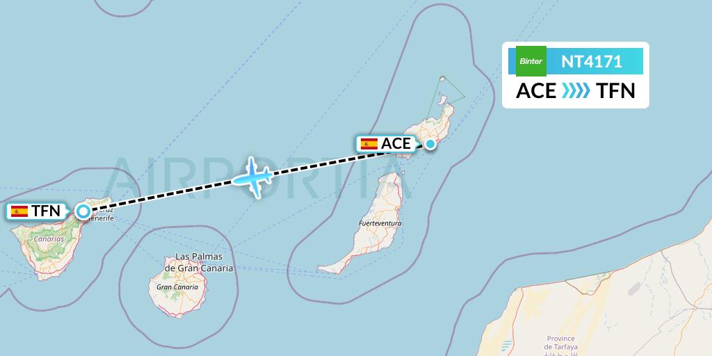NT4171 Binter Canarias Flight Map: Lanzarote to Tenerife