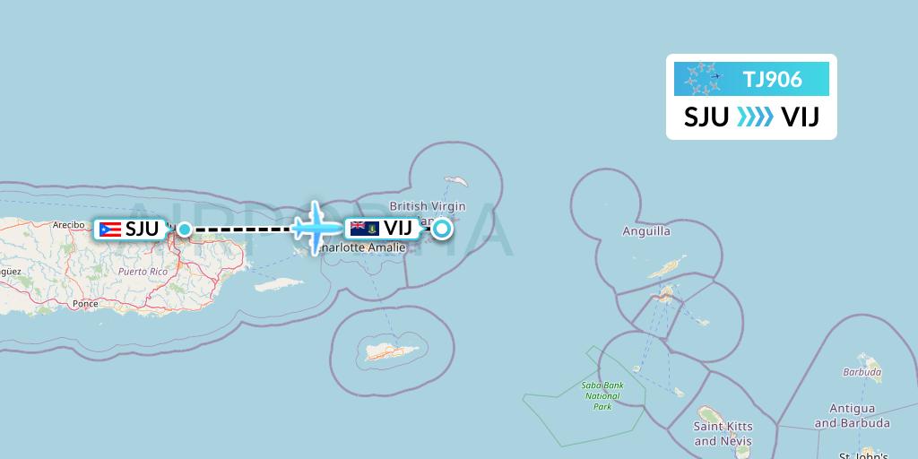 TJ906 Tradewind Aviation Flight Map: San Juan to Virgin Gorda