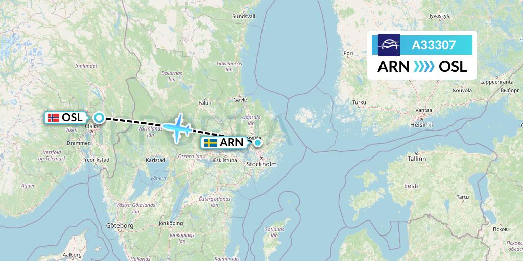 A33307 Aegean Airlines Flight Map: Stockholm to Oslo