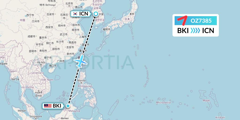 OZ7385 Flight Status Asiana Airlines Kota Kinabalu to Seoul (AAR7385)