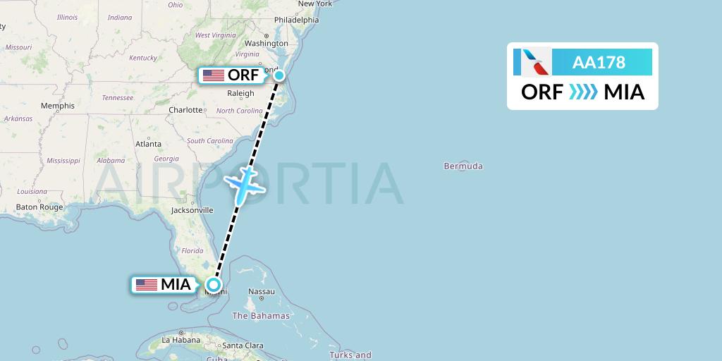 AA178 Flight Status American Airlines Norfolk to Miami (AAL178)