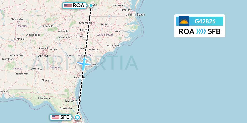 G42826 Allegiant Air Flight Map: Roanoke to Orlando