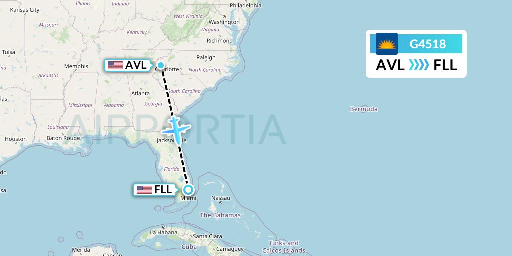 G4518 Allegiant Air Flight Map: Asheville to Fort Lauderdale