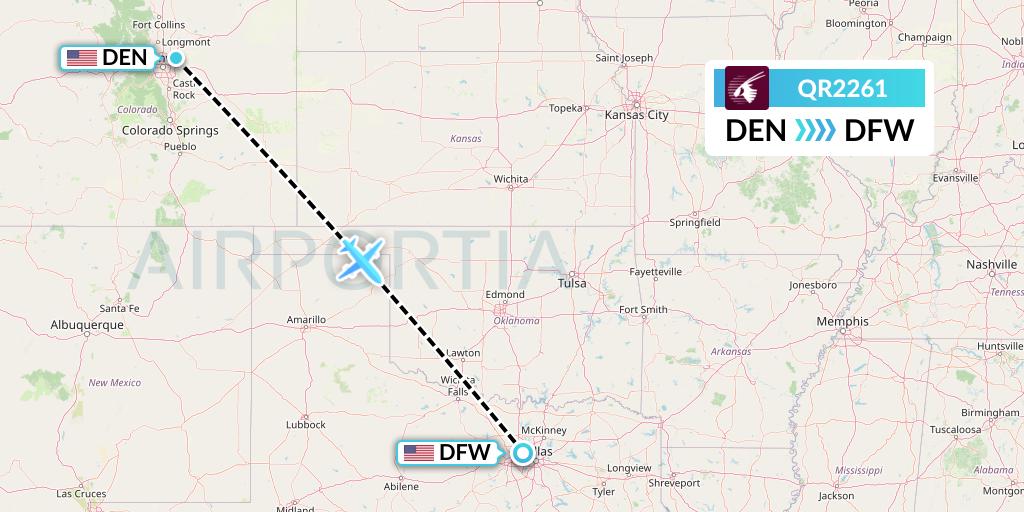 QR2261 Qatar Airways Flight Map: Denver to Dallas