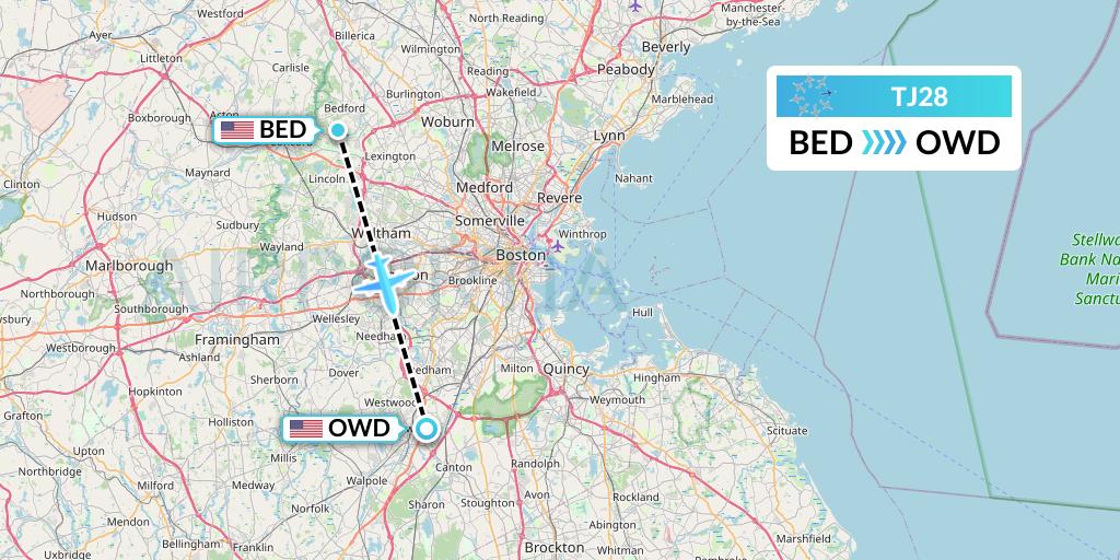 TJ28 Tradewind Aviation Flight Map: Bedford to Norwood