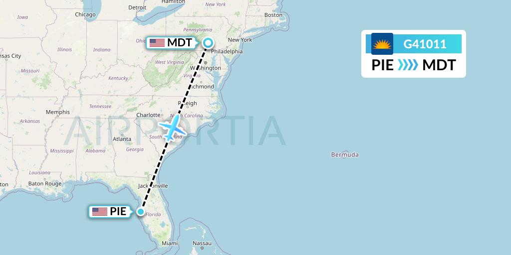 G41011 Allegiant Air Flight Map: St. Petersburg to Harrisburg