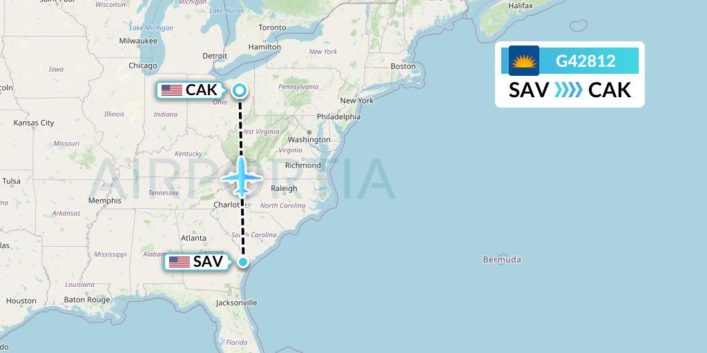 G42812 Allegiant Air Flight Map: Savannah to Akron