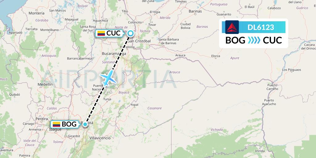 DL6123 Delta Air Lines Flight Map: Bogota to Cucuta