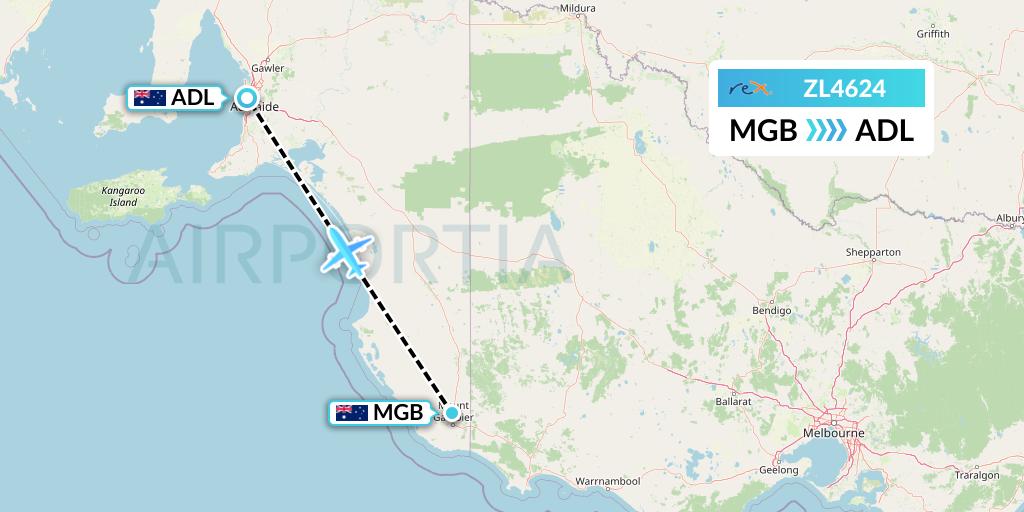 ZL4624 Regional Express Flight Map: Mount Gambier to Adelaide