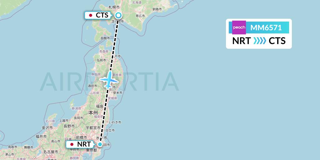 MM6571 Peach Aviation Flight Map: Tokyo to Sapporo