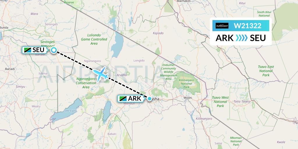 W21322 Flex Flight Flight Map: Arusha to Seronera