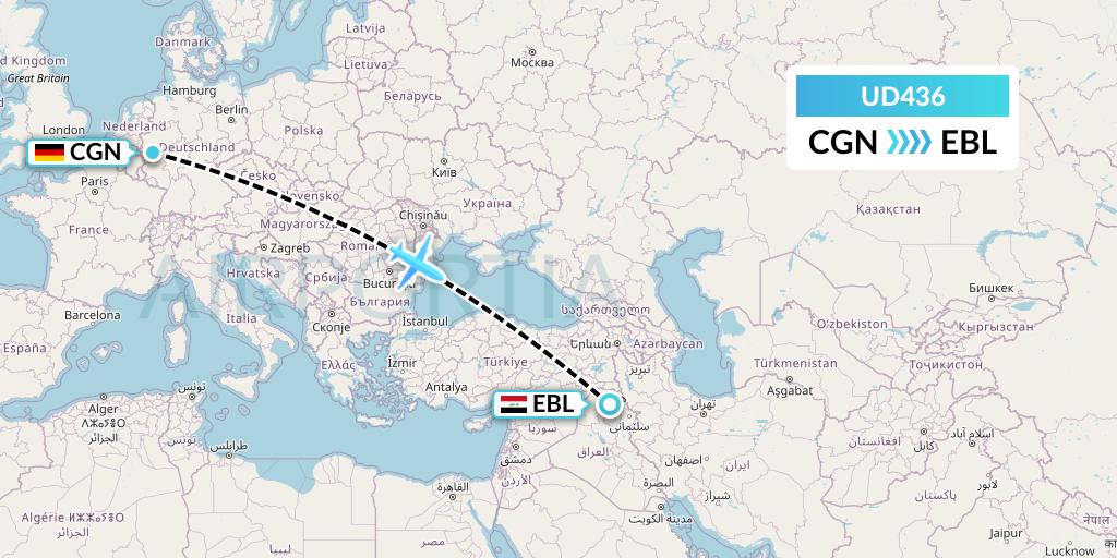 UD436 UR Airlines Flight Map: Cologne to Arbil