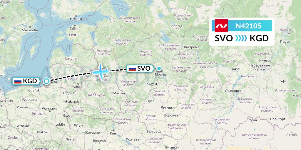 N42105 Nordwind Airlines Flight Map: Moscow to Kaliningrad