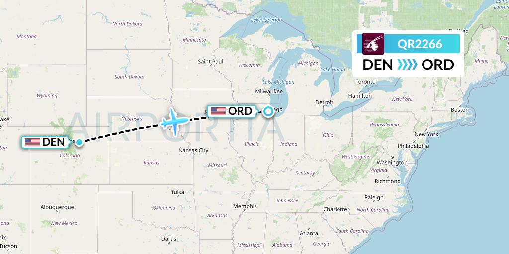 QR2266 Qatar Airways Flight Map: Denver to Chicago