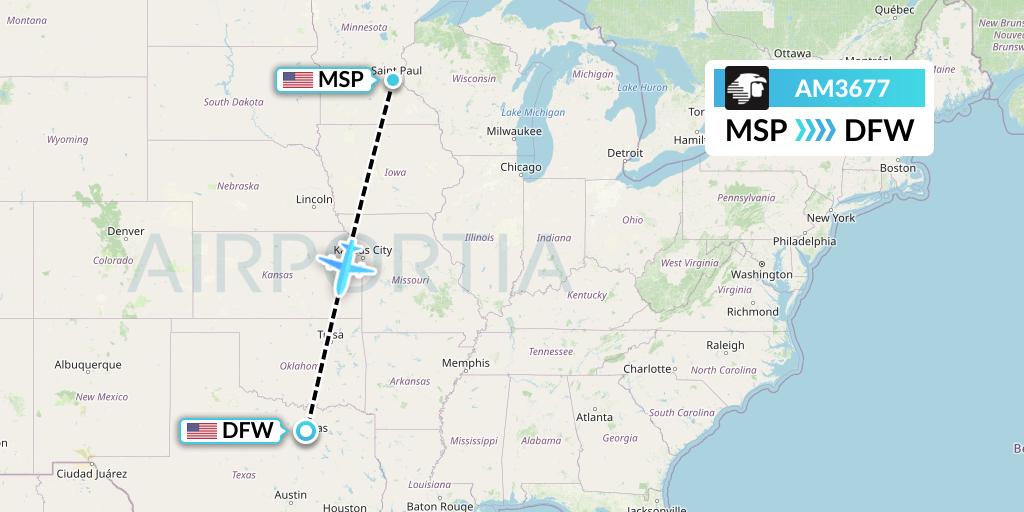 AM3677 Aeromexico Flight Map: Minneapolis to Dallas
