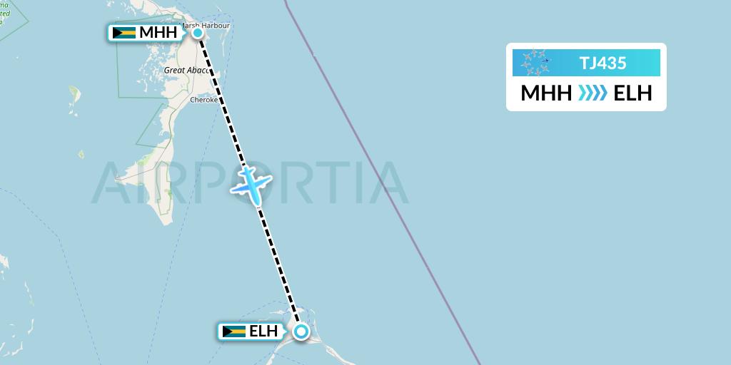 TJ435 Tradewind Aviation Flight Map: Marsh Harbour to North Eleuthera