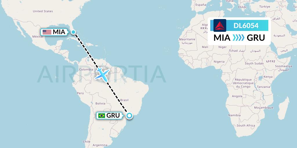 DL6054 Delta Air Lines Flight Map: Miami to Sao Paulo