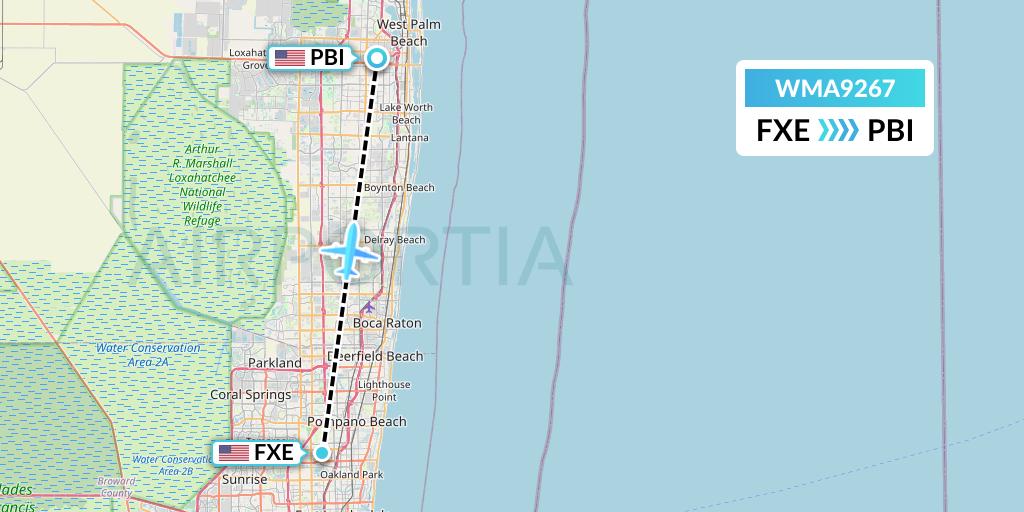 WMA9267 Watermakers Air Flight Map: Fort Lauderdale to West Palm Beach