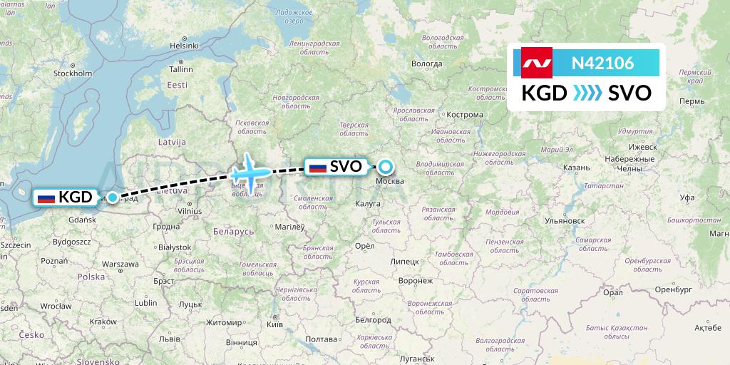 N42106 Nordwind Airlines Flight Map: Kaliningrad to Moscow