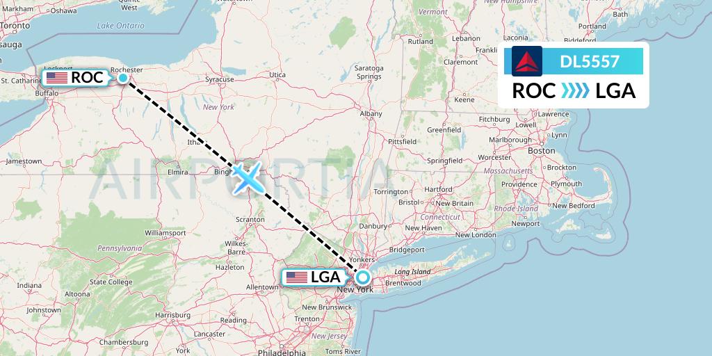 DL5557 Delta Air Lines Flight Map: Rochester to New York